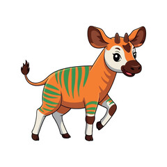 Adorable Cartoon Okapi With Orange Stripes and Green Zebra Leg Markings Walking