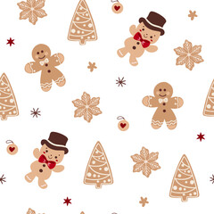 Beautiful Christmas doodle seamless pattern, hand drawn pattern, great for Christmas textiles, banners, wrappers, wallpapers - vector surface. Christmas elements.	