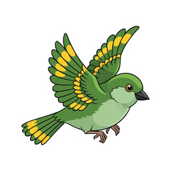 Adorable Green Bird with Yellow Accents Flying Gracefully in the Sky
