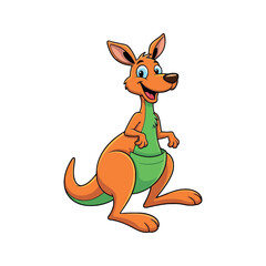 Cute Orange Kangaroo Character with Green Pouch Standing Proudly in a Joyful Pose
