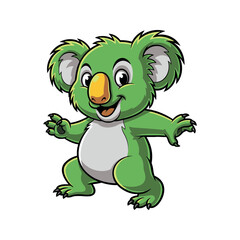Adorable Cartoon Green Koala Mascot Character with Big Ears and Friendly Smile in a Fun Pose