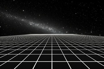 Expansive Grid View Over a Cosmic Landscape Illustrating Vastness in Space