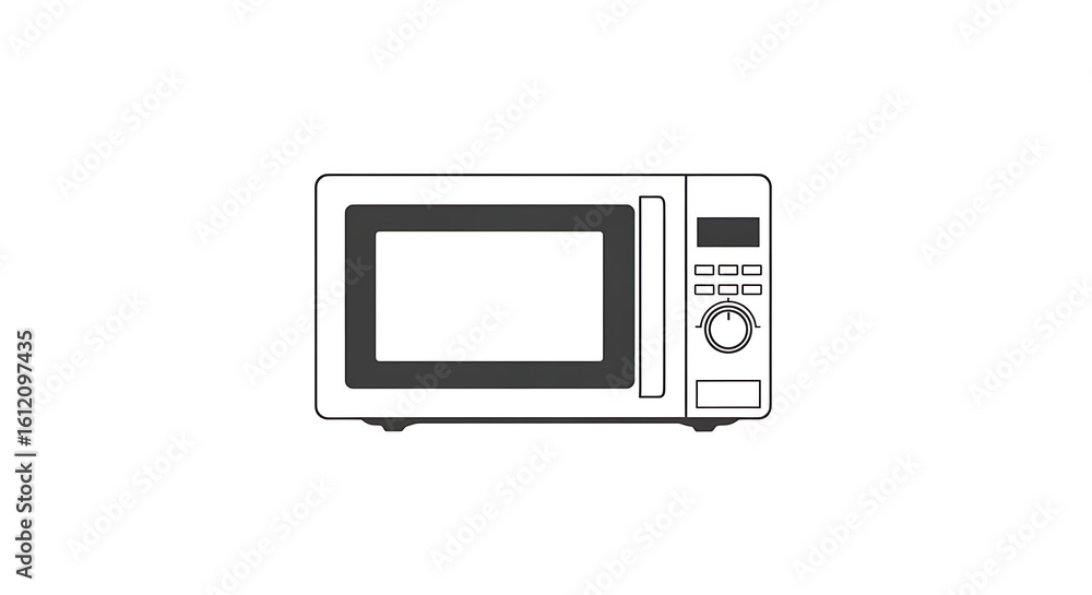 Poster isolated simple line drawing of a microwave with a door and control panel on a white background ai g