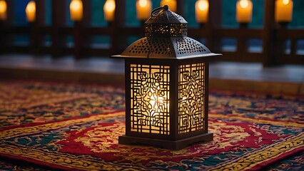 Arabic antique lantern glowing at night in the city street