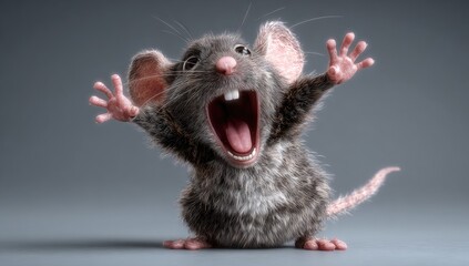 Excited cartoon mouse with open mouth