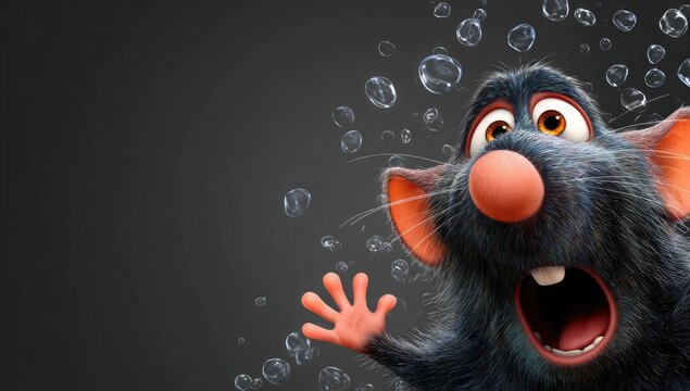 Animated cartoon rat, surprised expression