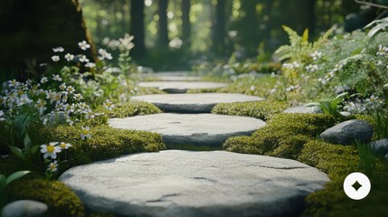 Serene Stone Pathway Through Lush Green Forest Landscape