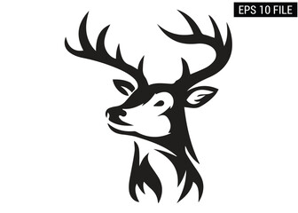 wildlife nature logo with deer logo icon Design of black silhouette vector illustration
