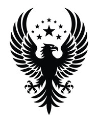 Obraz premium Black eagle with outstretched wings and stars bird