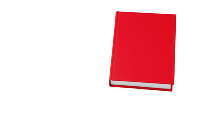 A closed red book with a white page edge, isolated on a transparent background