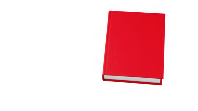 A closed red book with a white page edge, isolated on a transparent background