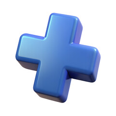Obraz premium Blue 3d plus symbol isolated on transparent background