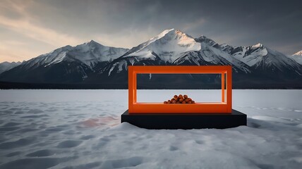 Snow covered mountains with ski resort in the Alps winter landscape and frozen lake view