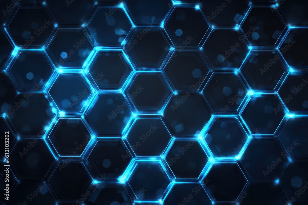 Aufkleber futuristic glowing hexagonal background design featuring bright neon accents and intricate patterns 