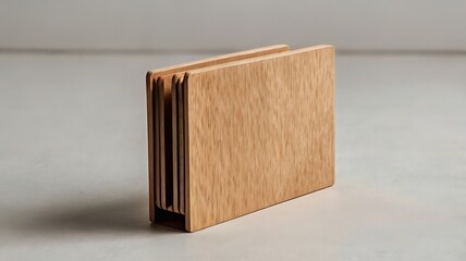 Old book resting on wooden table with brown cover and blank pages