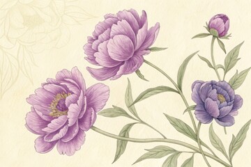 Beautiful Peonies Illustrated With Delicate Details on a Light Background