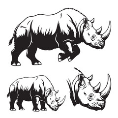 Set of 3 Woolly Rhinoceros Silhouettes as an Ice Age Rhino Set