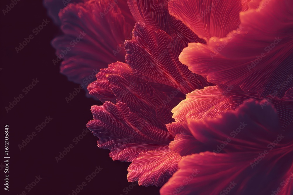 Poster richly textured red natural forms blend seamlessly in a dramatic and bold display, created through a