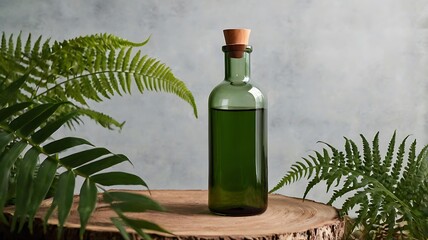 Wine bottle with glass of red drink on white background