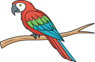 Beautiful colorful parrot perched on branch. Exotic bright colorful parrot in natural habitat. Tropical colorful parrot with vivid feathers. Close up of vibrant colorful parrot bird Stunning colorful