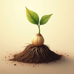Fresh Plant Growing from Bulb with Roots in Soil – Symbol of Growth, Nature & New Beginnings