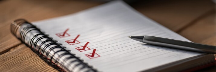 Notebook Open With Checklist Focusing on Personal Development Areas Including Health, Knowledge, Relationships, and Growth on a Wooden Table