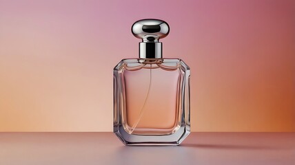 Luxury fragrance bottle with gold atomizer and pink liquid is a perfect cosmetic object for women's beauty care