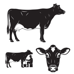 Set of 3 Jersey Cow Silhouettes as a Dairy Cattle Breed Icon Set
