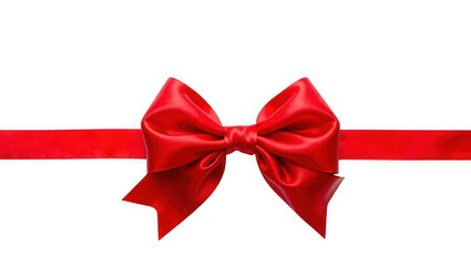 A vibrant red satin ribbon tied into a perfect bow, isolated on a transparent background