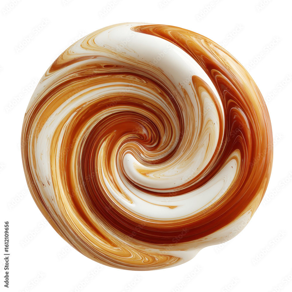 Poster Swirling caramel and cream mixture creates a visually striking abstract pattern in a round shape