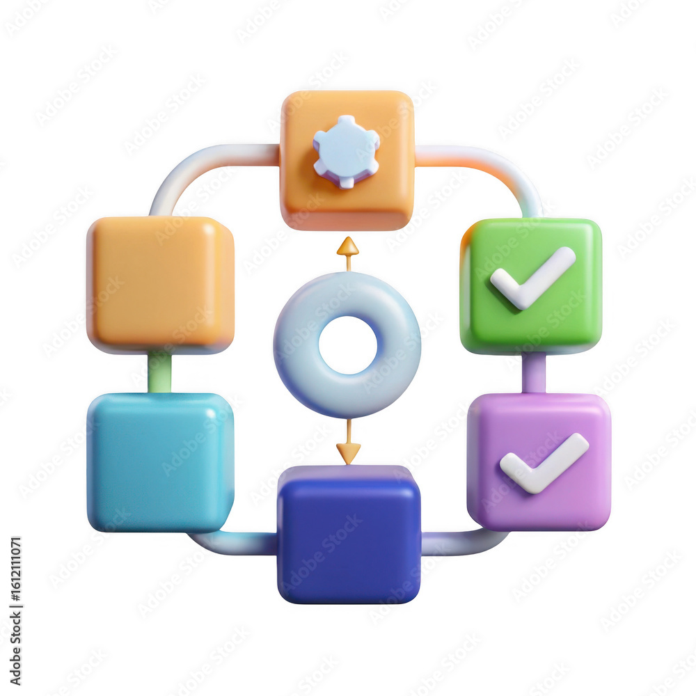 Aufkleber 3d workflow diagram with colorful blocks isolated on transparent background