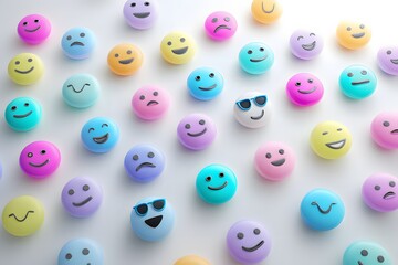 A bunch of colorful smiley faces with sunglasses on them
