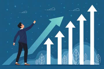 Man Celebrating Business Growth on a Blue Background