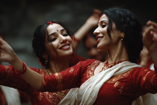 Giddha dancers showcase traditional Punjabi dance steps during a vibrant cultural celebration in a festive atmosphere that captivates the audience with movement and joy