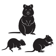 Set of 3 Quokka Silhouettes as a Happy Australian Marsupial Set