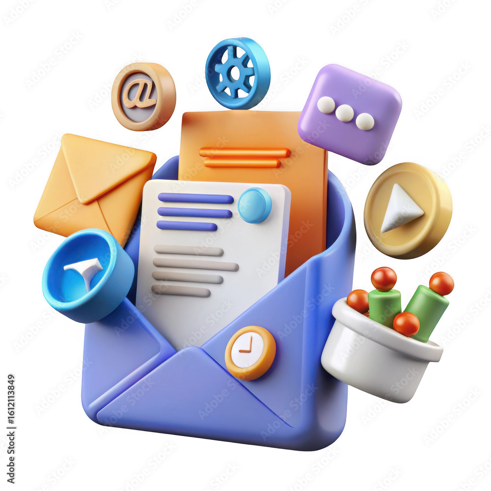 Poster 3d email and communication icons floating isolated on transparent background