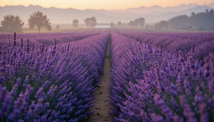 Obraz premium blooming lavender in countryside during summer haze