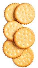 Stacked crackers on white background