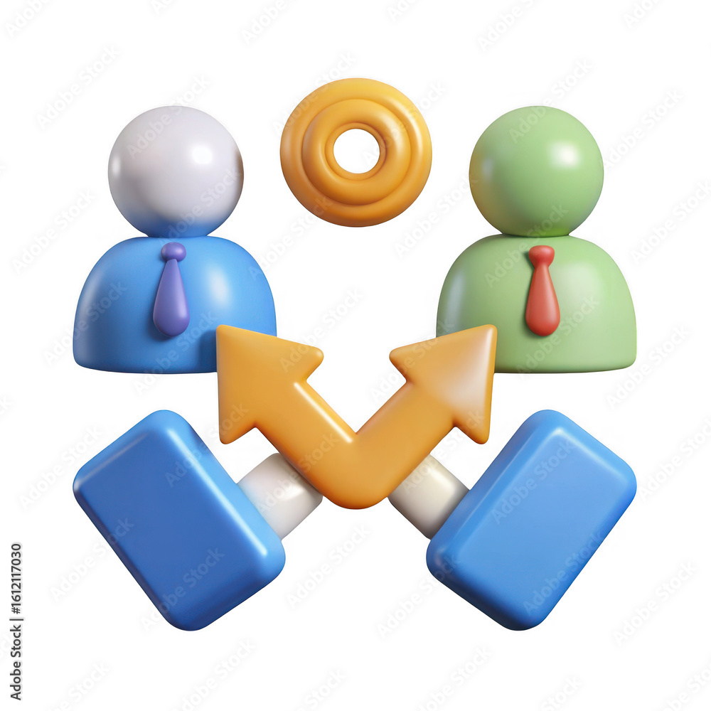 Poster 3d business collaboration and connection icons isolated on transparent background