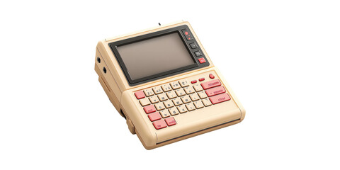 Retro Electronic Dictionary With Keyboard And Screen. Vintage Technology And Language Learning Tool Isolated On Transparent Background