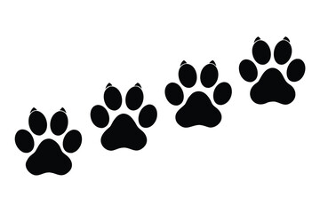 Animal Paw Prints in a Row on White Background Depicting Pet Footsteps and Trail Marking with Simple Vector Graphics