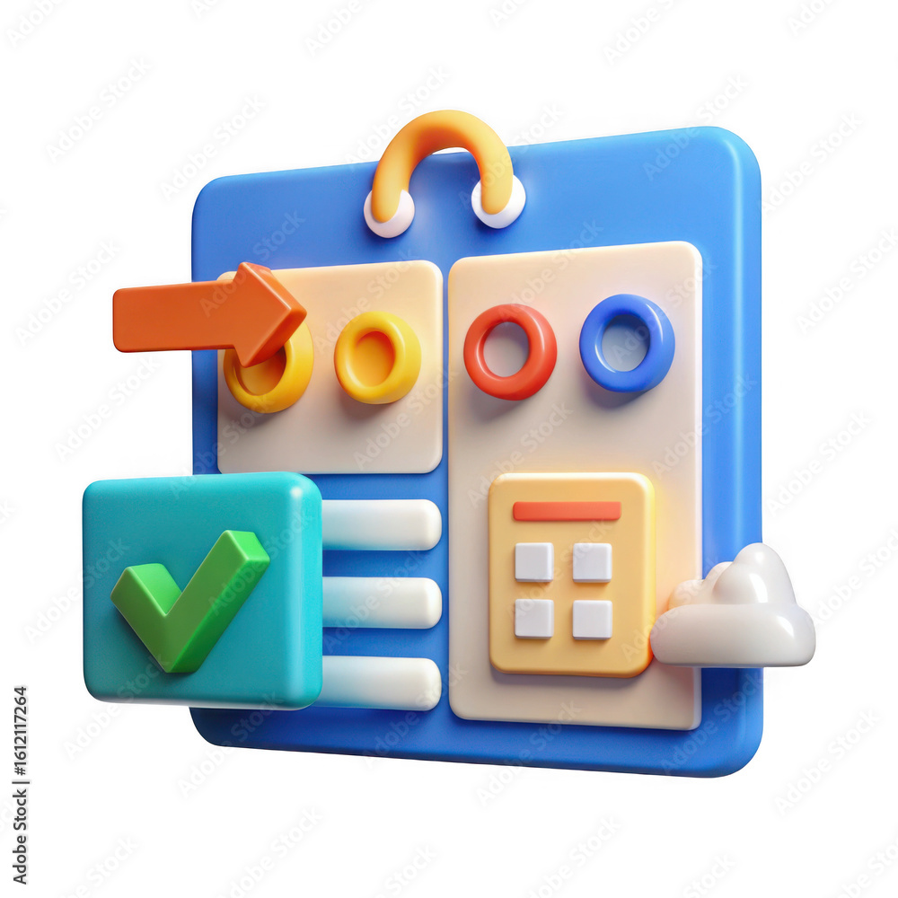 Aufkleber 3d project management board with icons isolated on transparent background