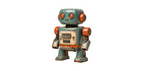 Vintage Toy Robot With Retro Design. Nostalgic Collectible Isolated On Transparent Background