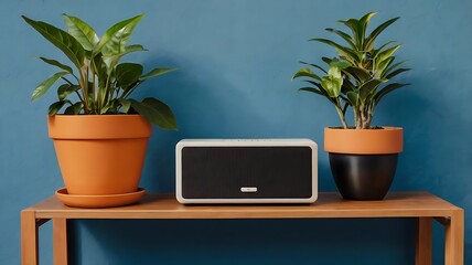 Laptops placed in different home and garden settings with plants and decorative elements