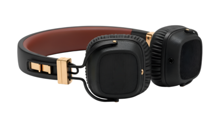 A pair of black headphones isolated on transparent background