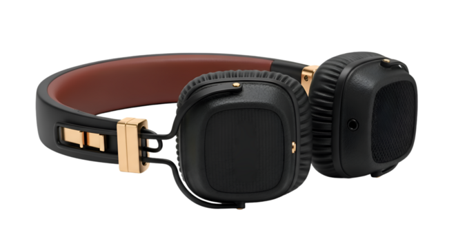 A pair of black headphones isolated on transparent background