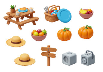 3d picnic set isolated on transparent background