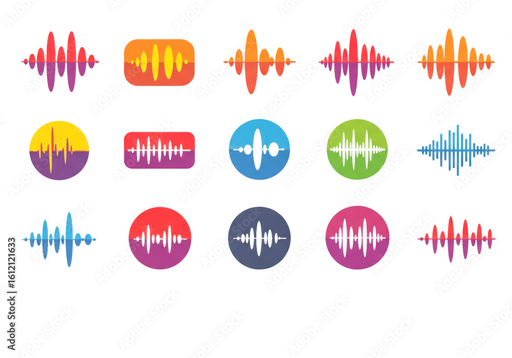 Poster sound wave icons set isolated on transparent background