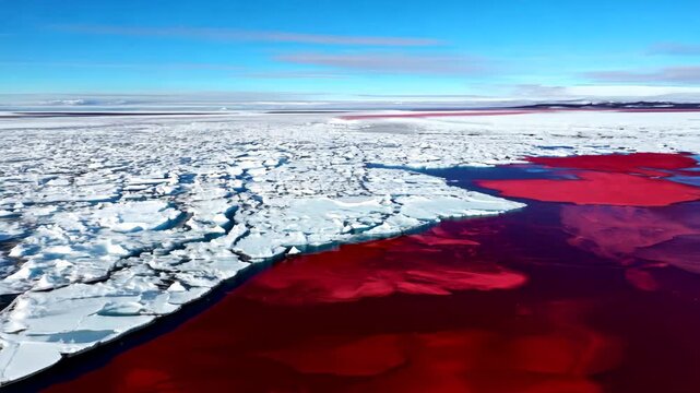Striking Aerial View of Red Algae Bloom Next to Arctic Ice Floes