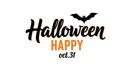 A festive halloween design with happy halloween text and a bat silhouette celebrates the spooky holiday on october 31st